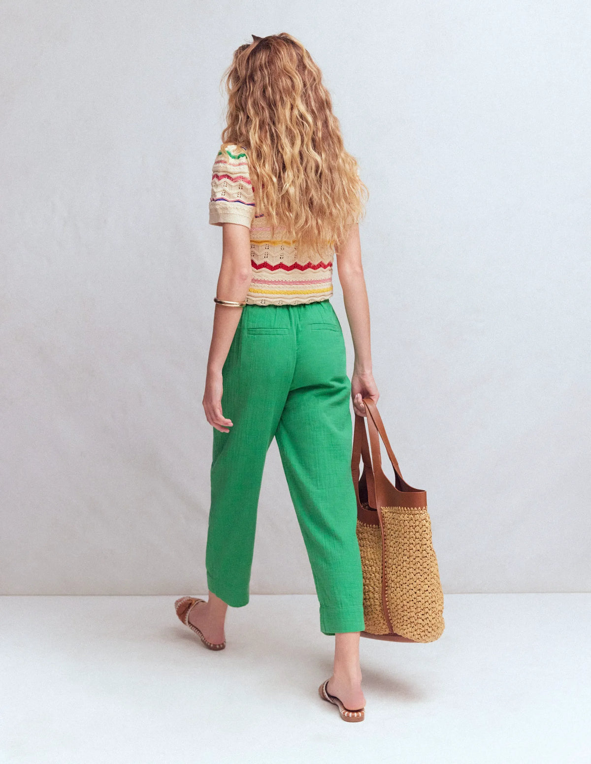 Double Cloth Crop Pants-Shamrock Green
