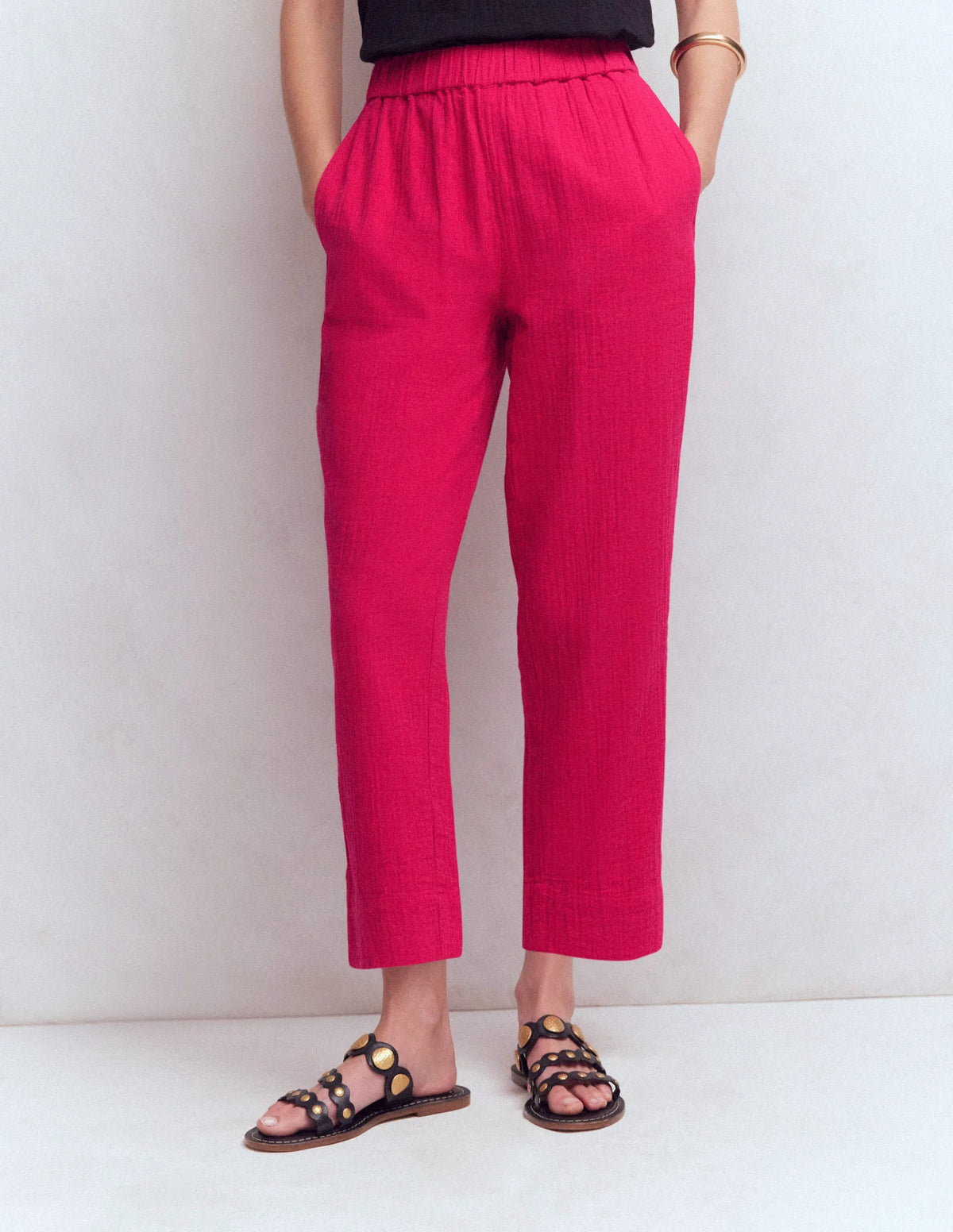 Double Cloth Crop Pants-Pomegranate