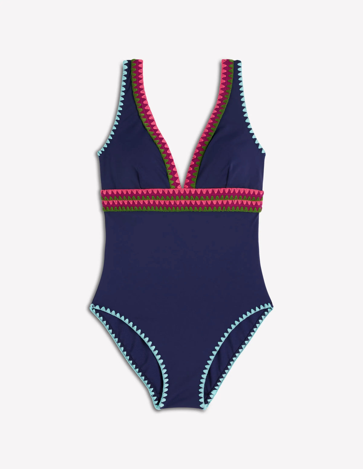 Porto V-neck Swimsuit-Navy, Embroidery