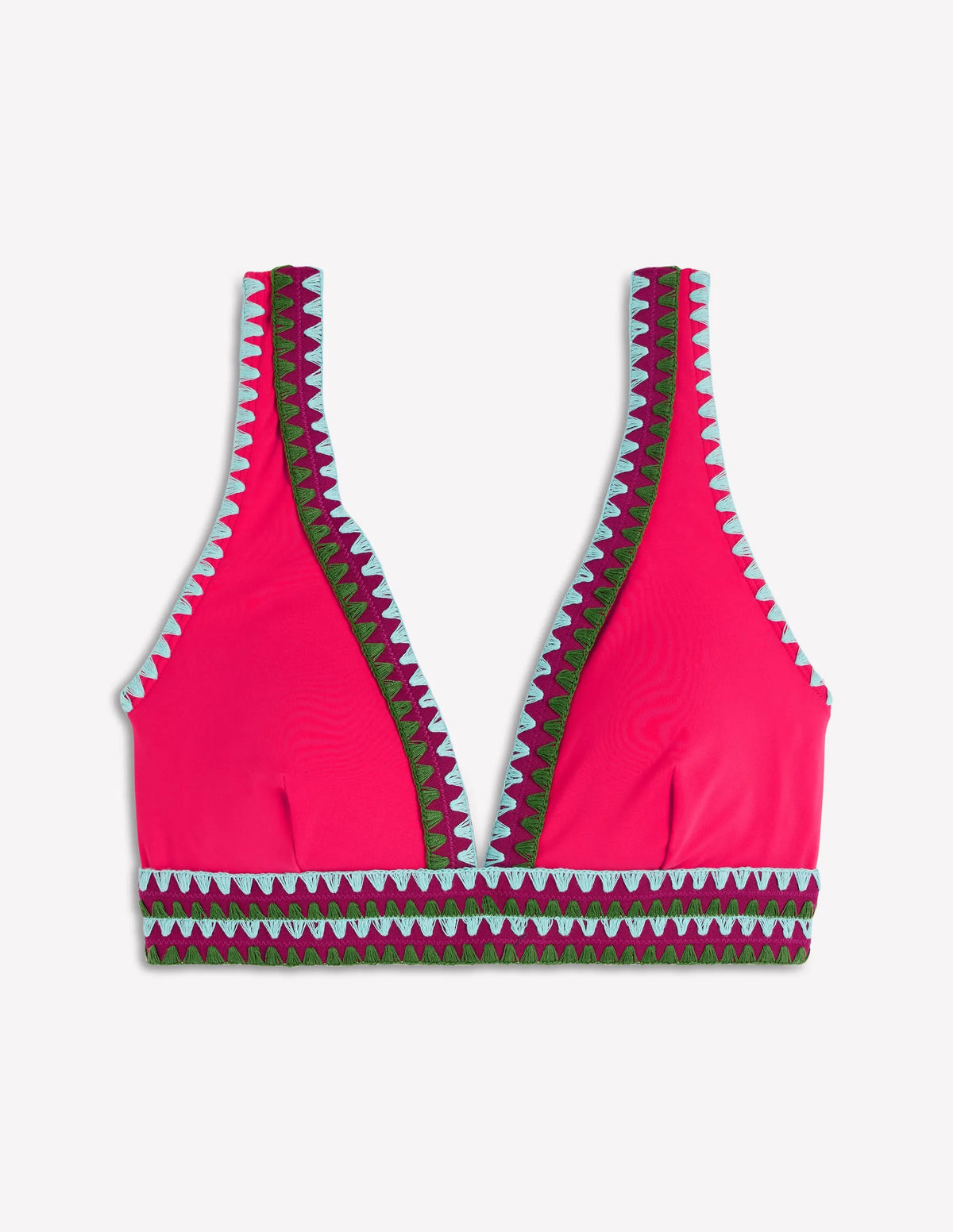Porto V-neck Bikini Top-Rosy, Embroidery