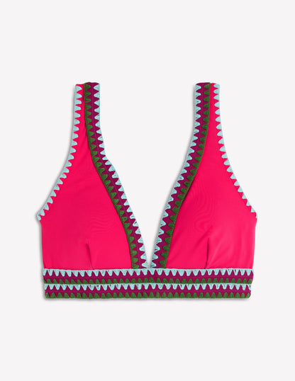 Porto V-neck Bikini Top-Rosy, Embroidery