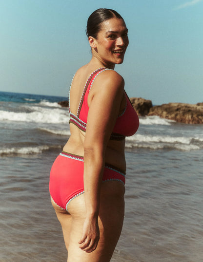 Porto V-neck Bikini Top-Rosy, Embroidery
