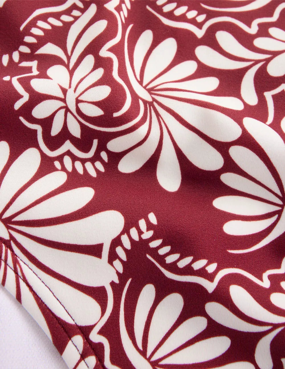 High Waisted Bikini Bottoms-Maroon, Botanical Charm