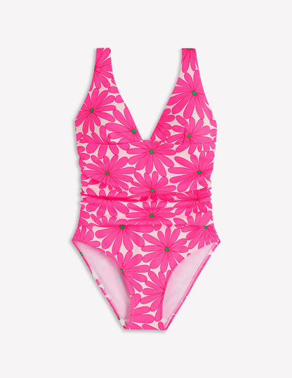 Mykonos Deep V Swimsuit-Sangria Sunset, Daisy Blossom