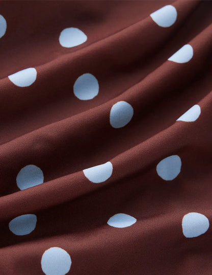 Kythira Ruched Bikini Bottoms-Chocolate And Blue Painted Dot