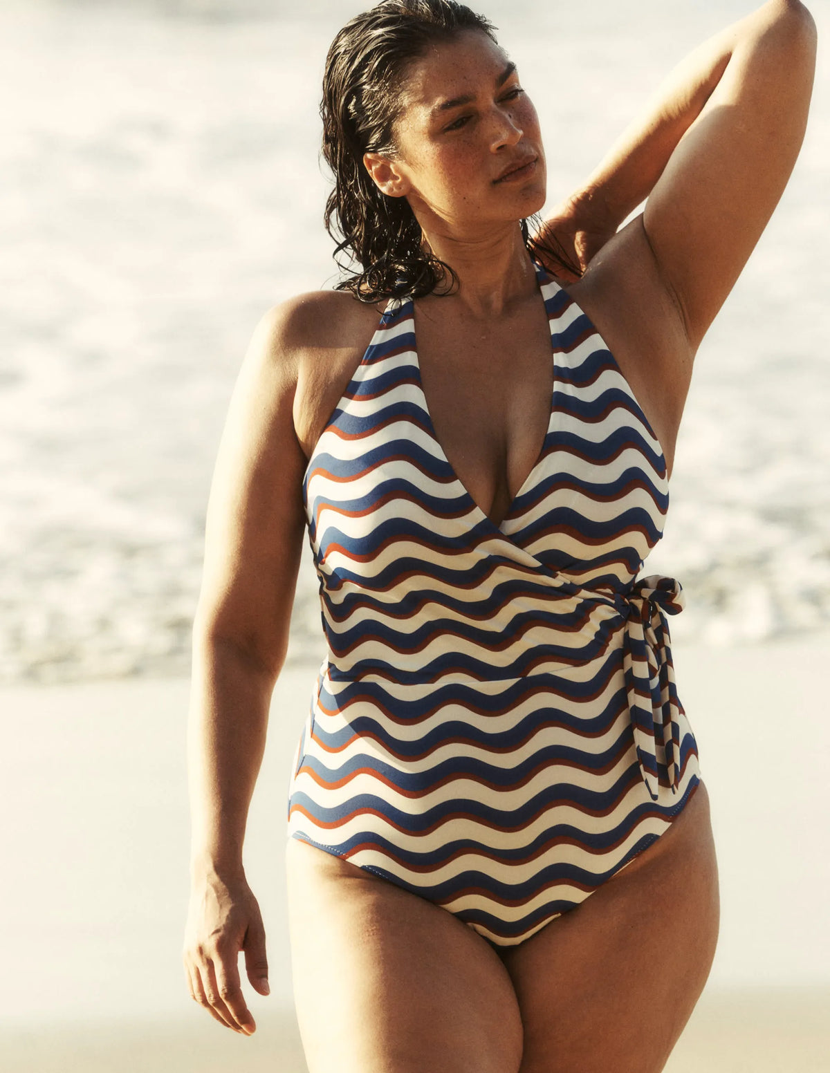 Tilos Tie Side Swimsuit-Multi, Wave Stripe