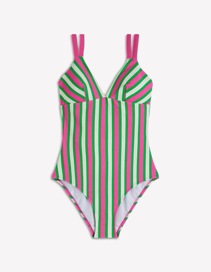 Arles Swimsuit-Pink, Green and White Stripe