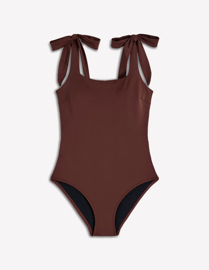 Bow Tie Shoulder Swimsuit-Cinnamon