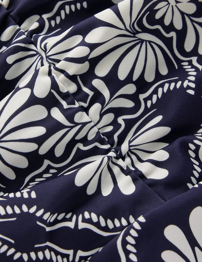 Gather String Swimsuit-French Navy, Botanical Charm