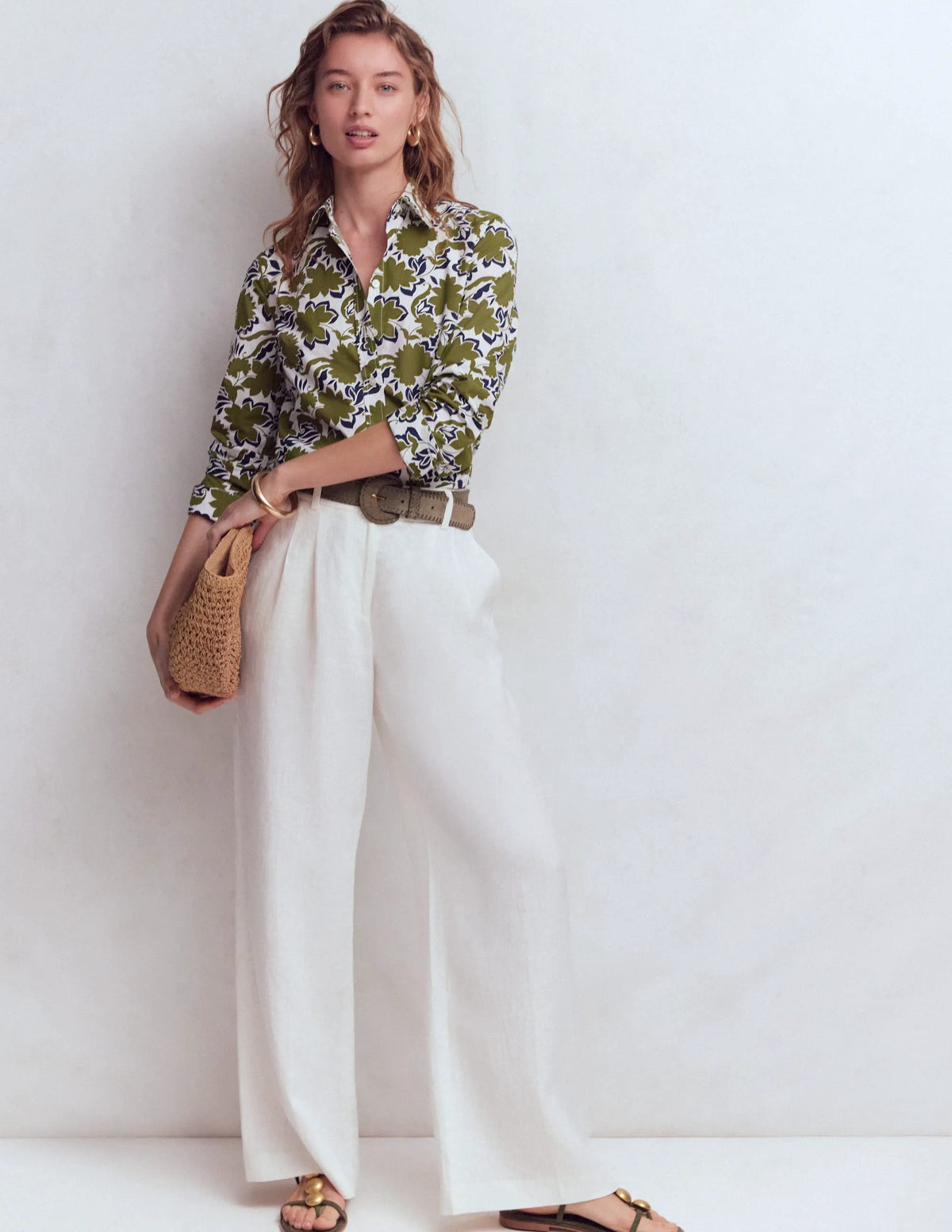 Sienna Cotton Shirt-Olive, Shadow Blossom