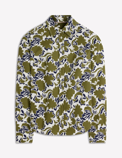 Sienna Cotton Shirt-Olive, Shadow Blossom