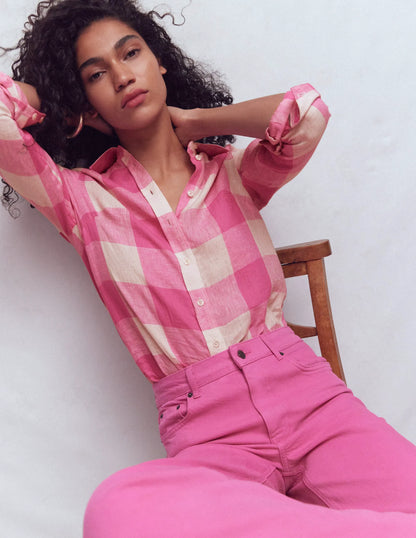 Sienna Linen Shirt-Pink Punch Gingham
