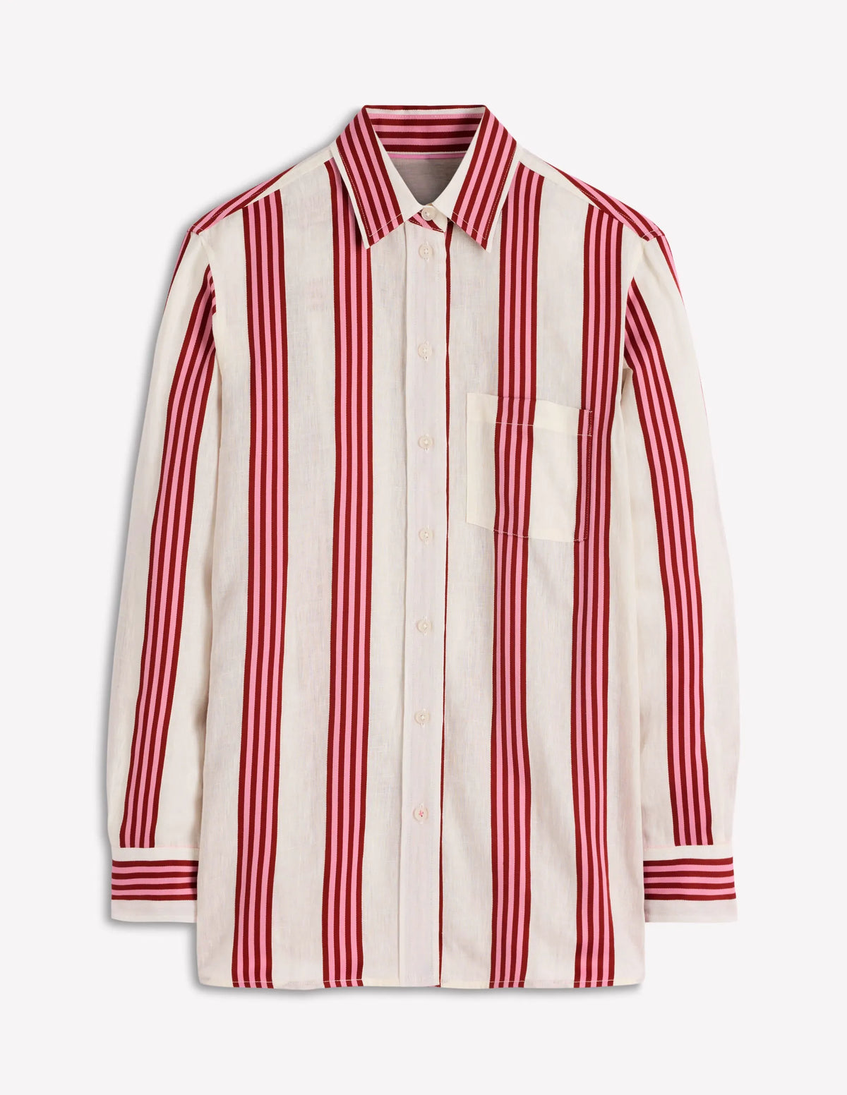 Sadie Relaxed Linen Shirt-Ivory, Brown, Pink Stripe