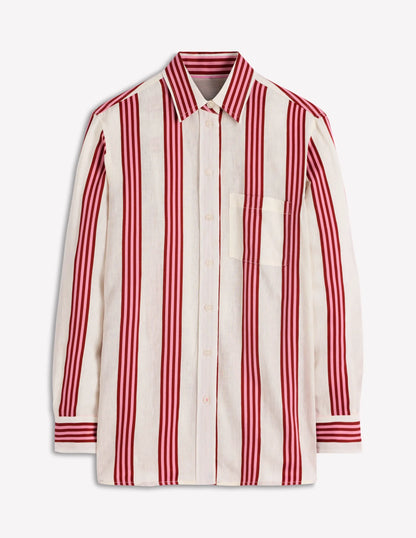 Sadie Relaxed Linen Shirt-Ivory, Brown, Pink Stripe