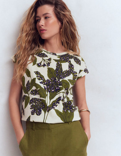 Louisa Cotton Slub T-shirt-Leaf Print