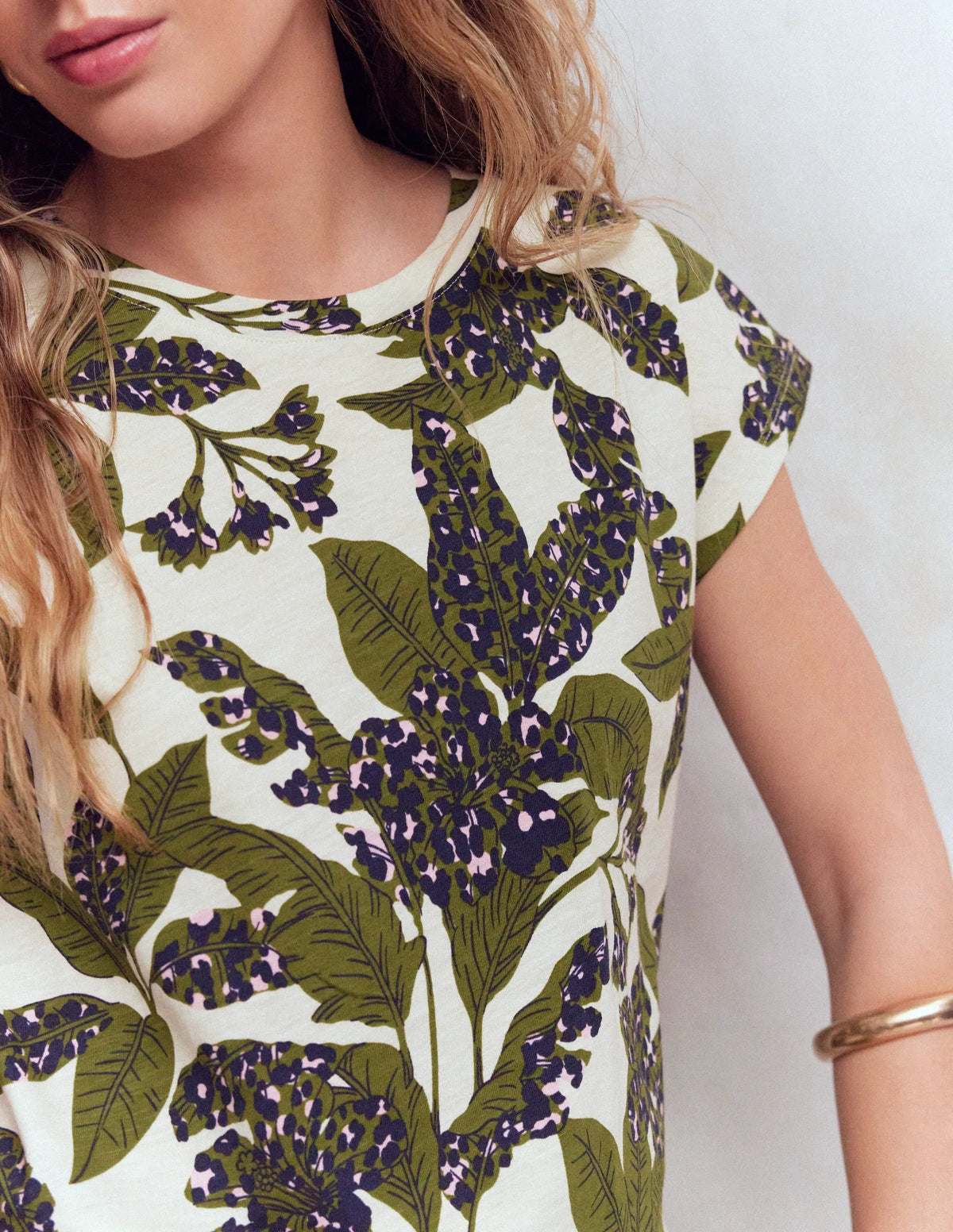 Louisa Cotton Slub T-shirt-Leaf Print