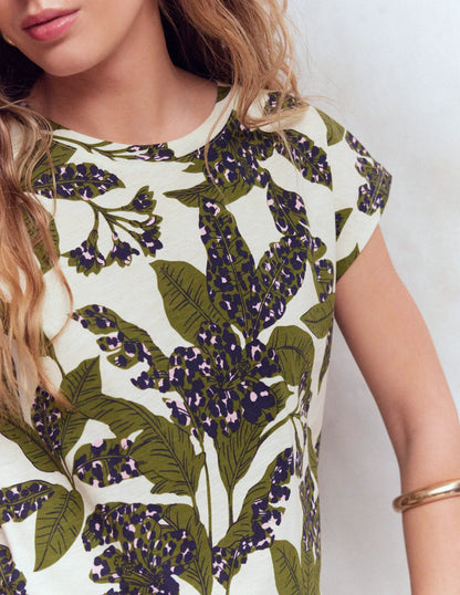Louisa Cotton Slub T-shirt-Leaf Print
