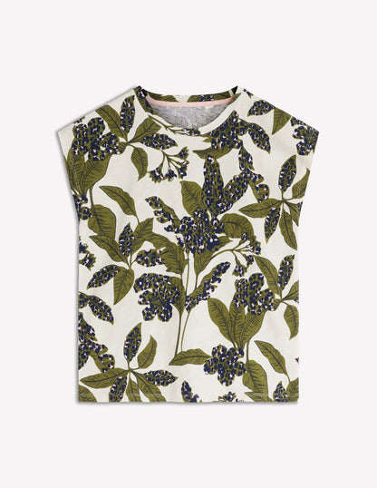 Louisa Cotton Slub T-shirt-Leaf Print