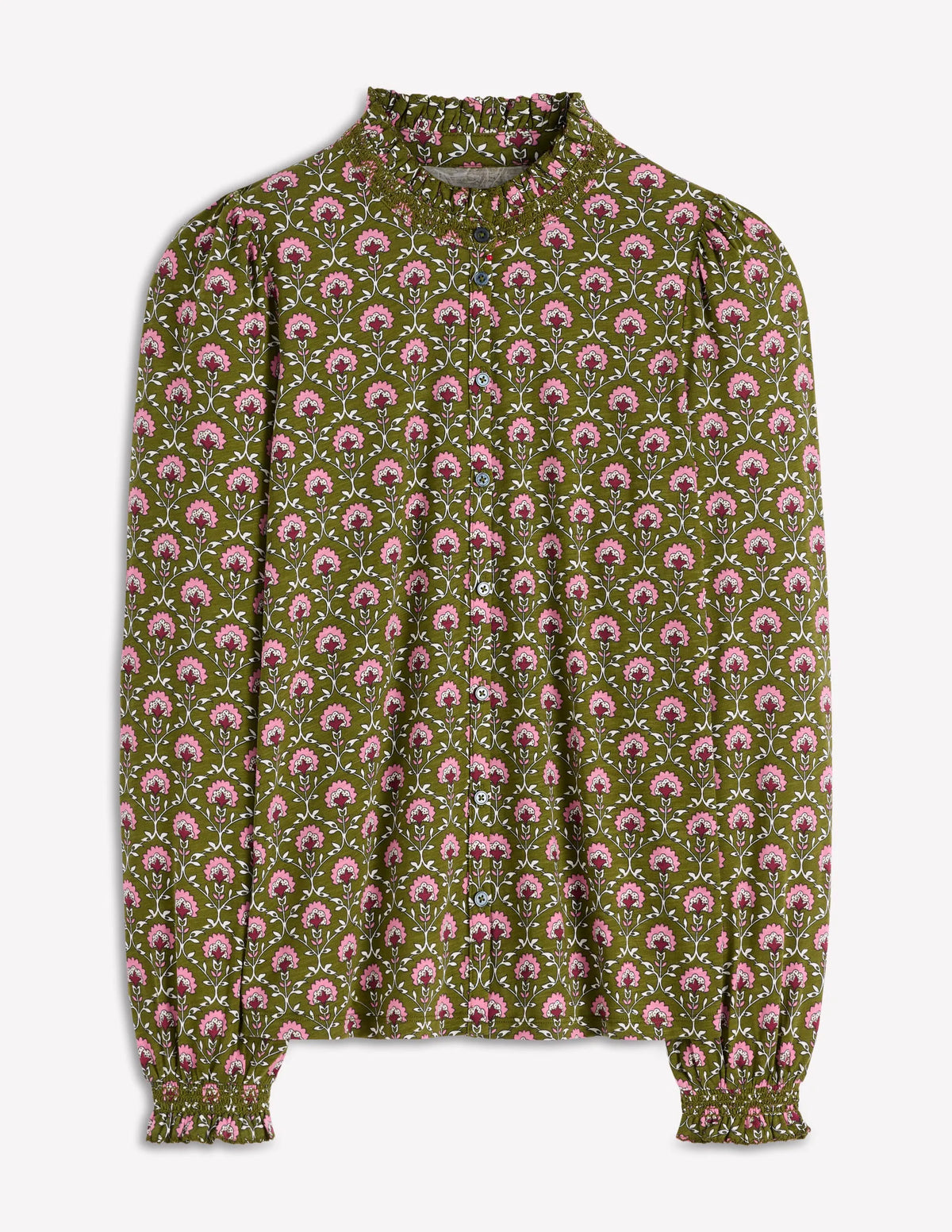 Effie Smocked Detail Shirt-Mayfly, Flower Lattice