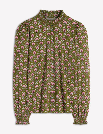 Effie Smocked Detail Shirt-Mayfly, Flower Lattice