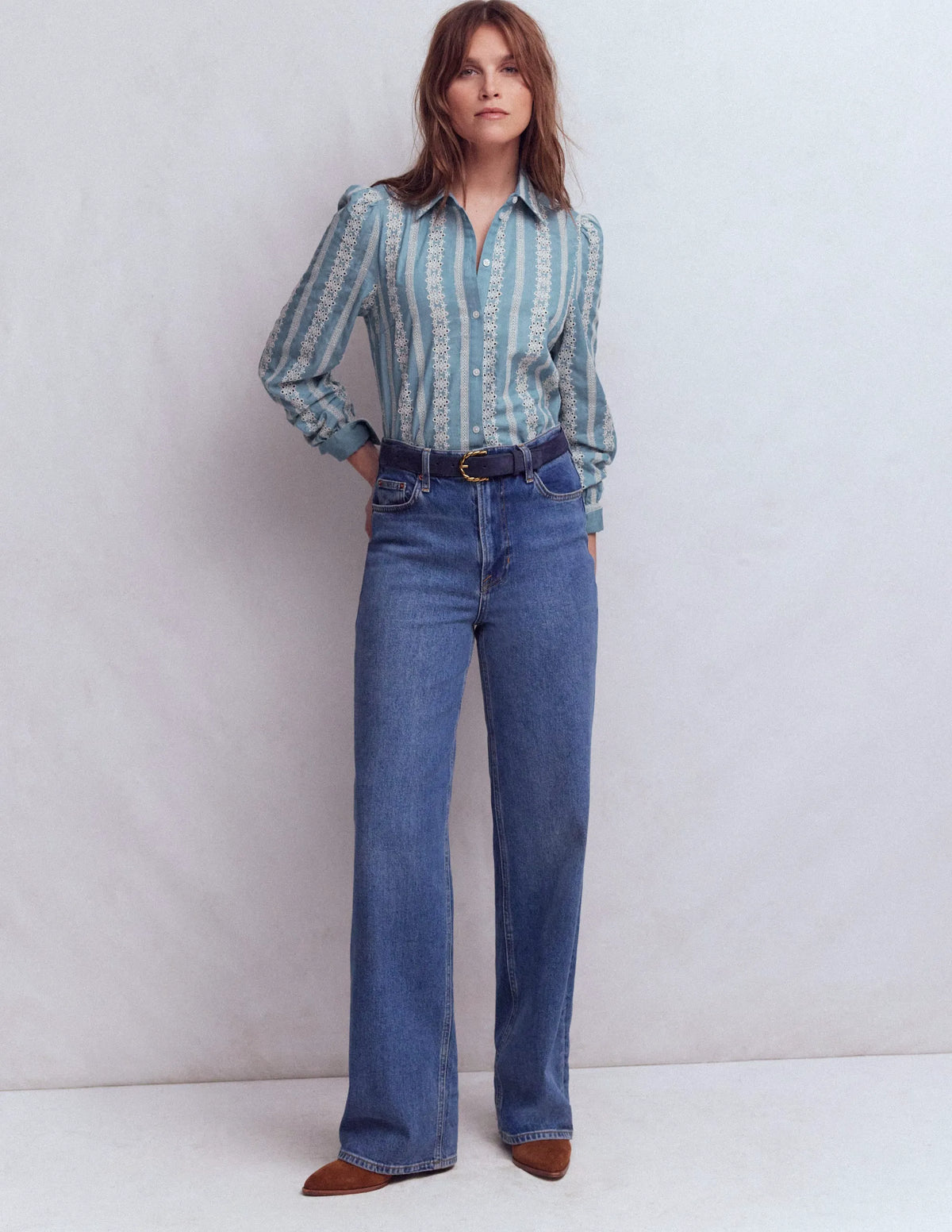 Cara Denim Shirt-Blue Broderie