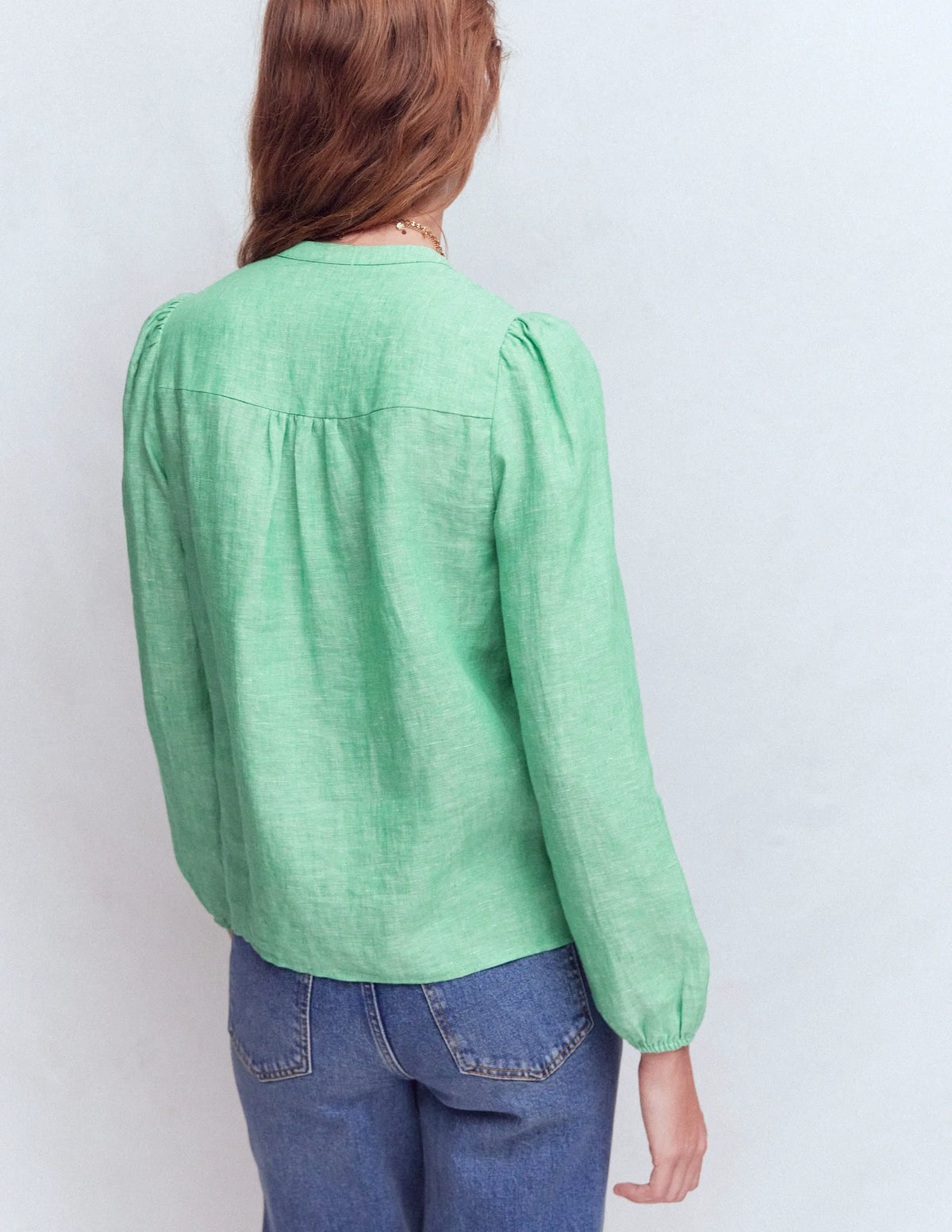 Linen Trim Insert Top-Aloe Green Chambray