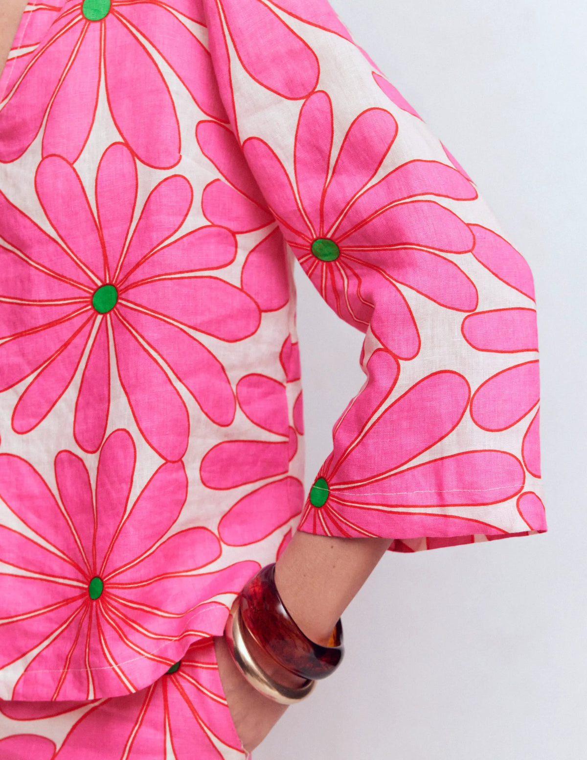 Cleo Linen Top-Pink, Daisy Blossom