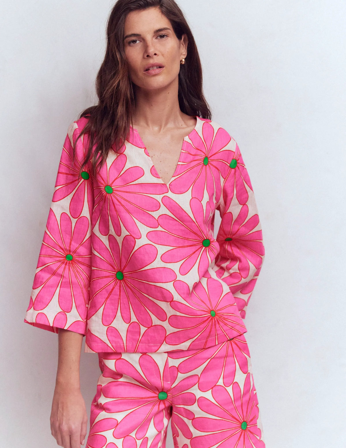 Cleo Linen Top-Pink, Daisy Blossom