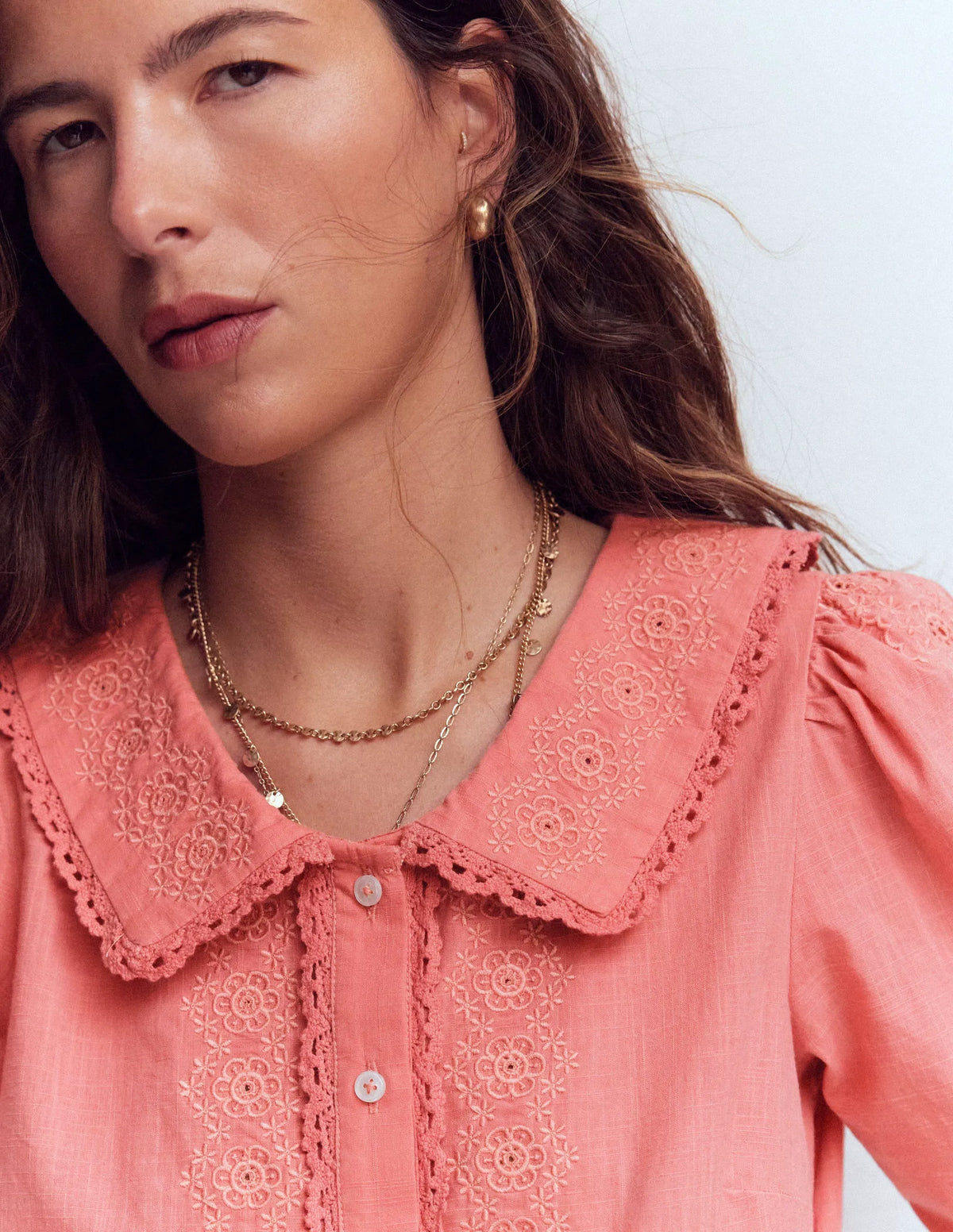 Short Sleeve Pretty Collar Top-Vintage Rose