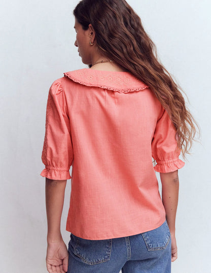 Short Sleeve Pretty Collar Top-Vintage Rose