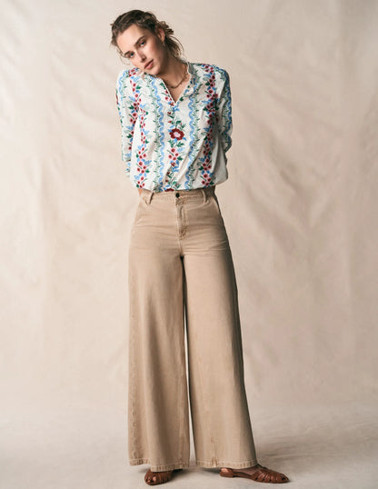 Embroidered Notch Neck Top-Floral Embroidery