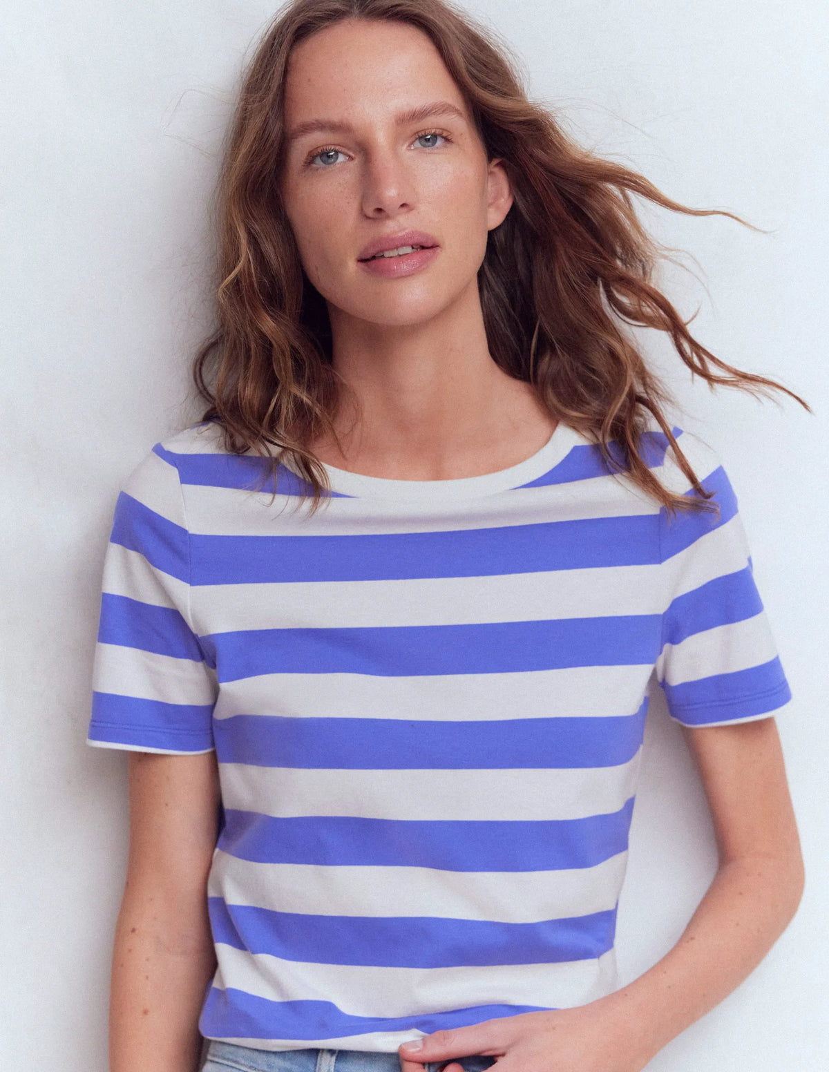 Olivia Short Sleeve Breton-Baja Blue and Ivory Stripe