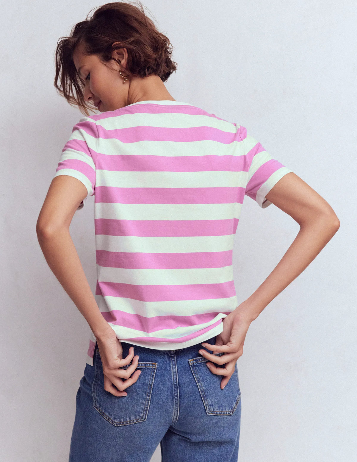 Olivia Short Sleeve Breton-Clover Purple and Ivory Stripe