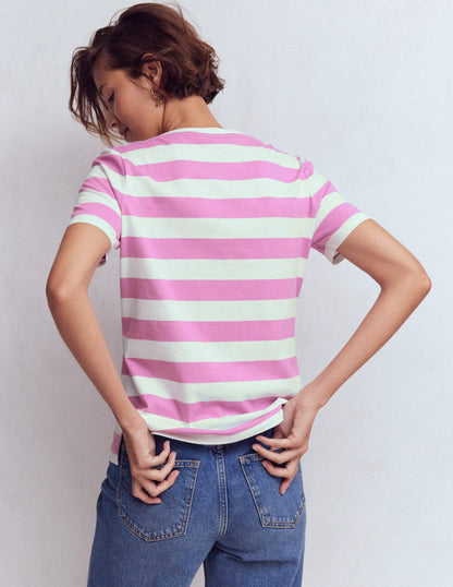Olivia Short Sleeve Breton-Clover Purple and Ivory Stripe