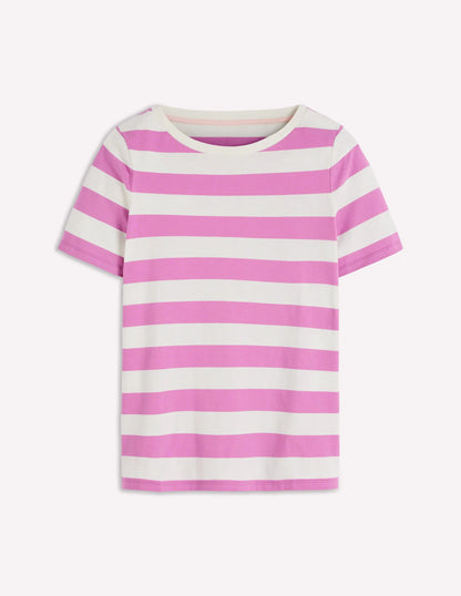 Olivia Short Sleeve Breton-Clover Purple and Ivory Stripe