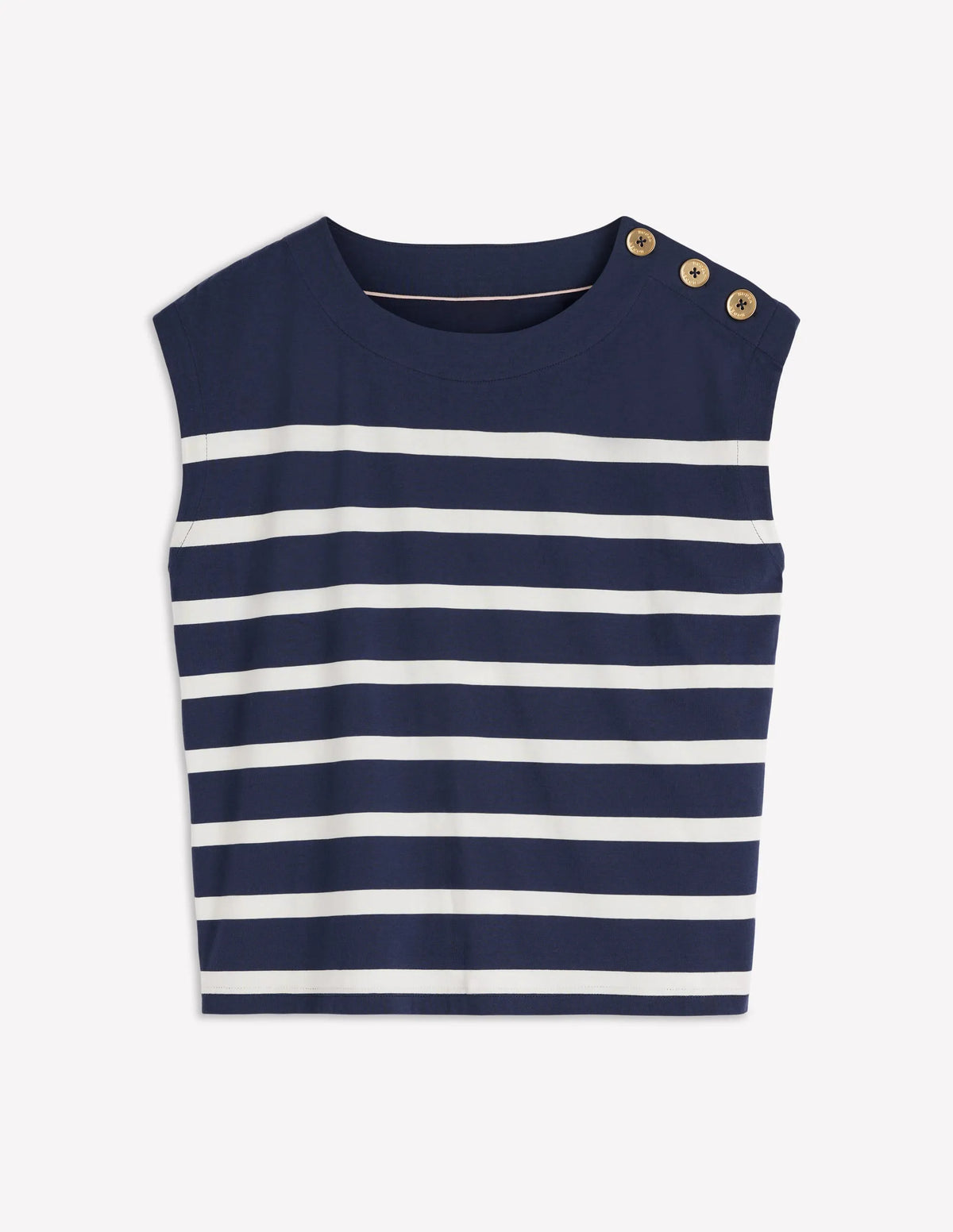 Button Detail T-Shirt-Navy and Ivory Stripe