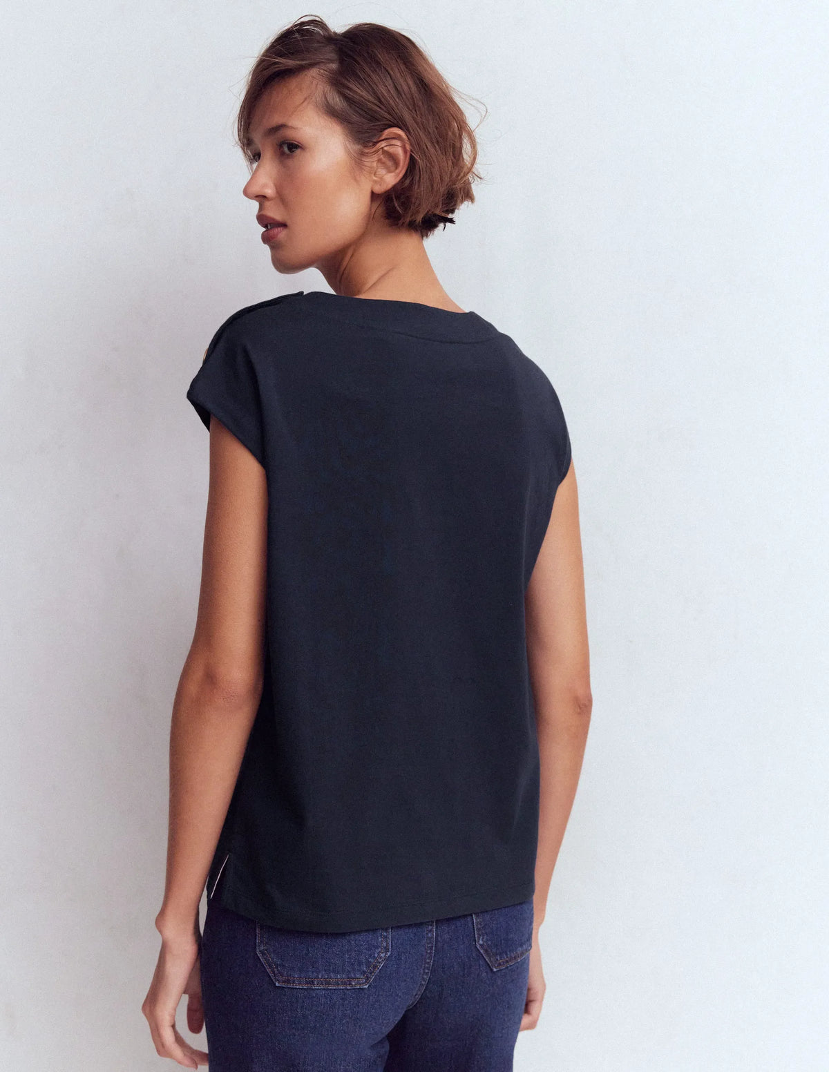 Button Detail T-Shirt-Navy