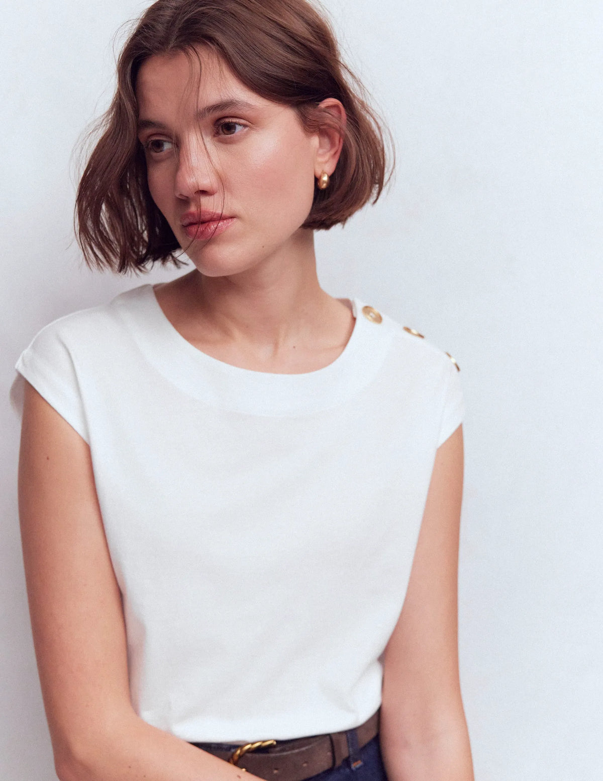 Button Detail T-Shirt-White