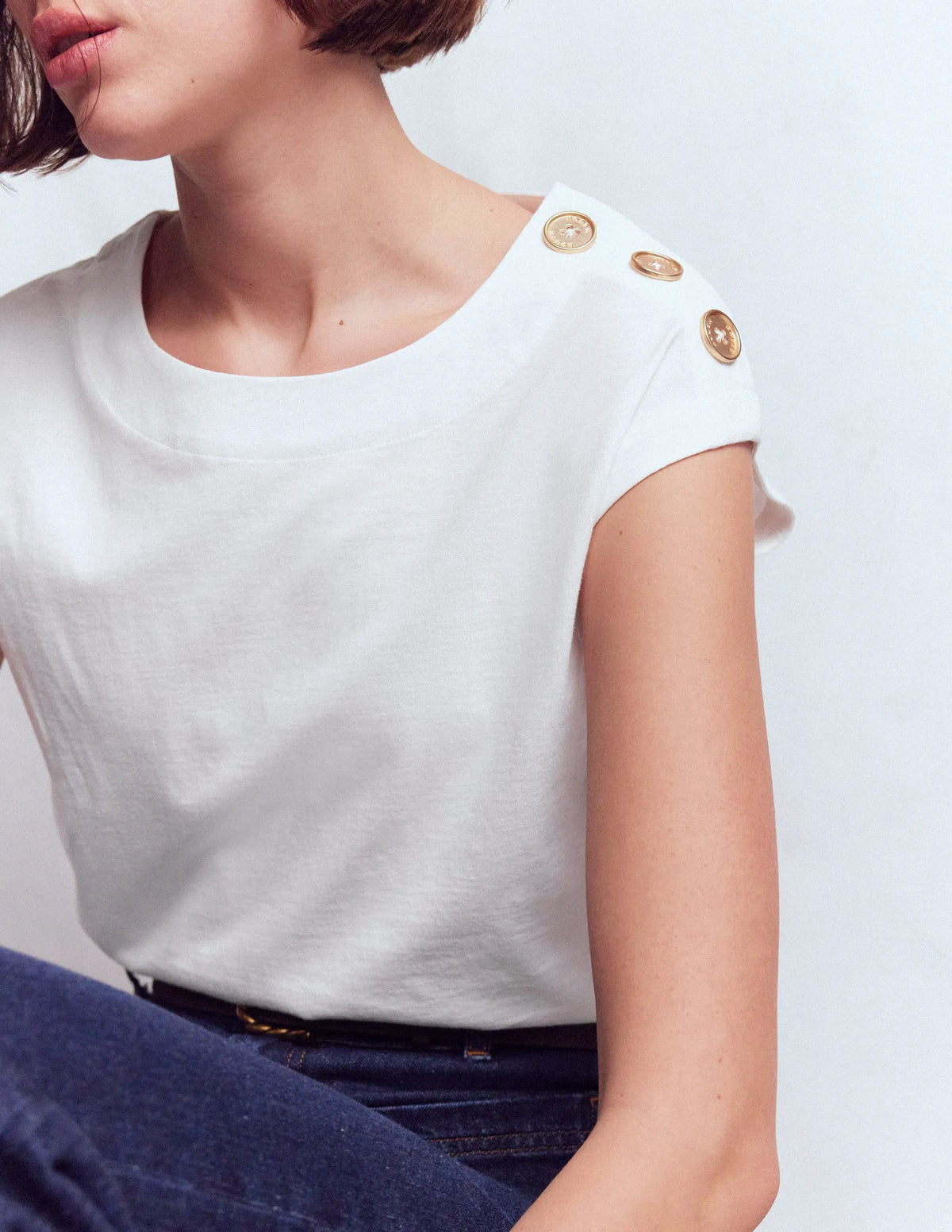 Button Detail T-Shirt-White