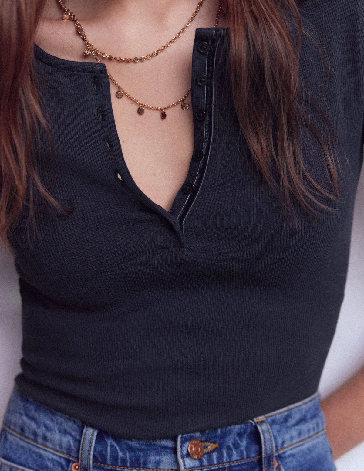 Short Sleeve Rib Henley-Navy