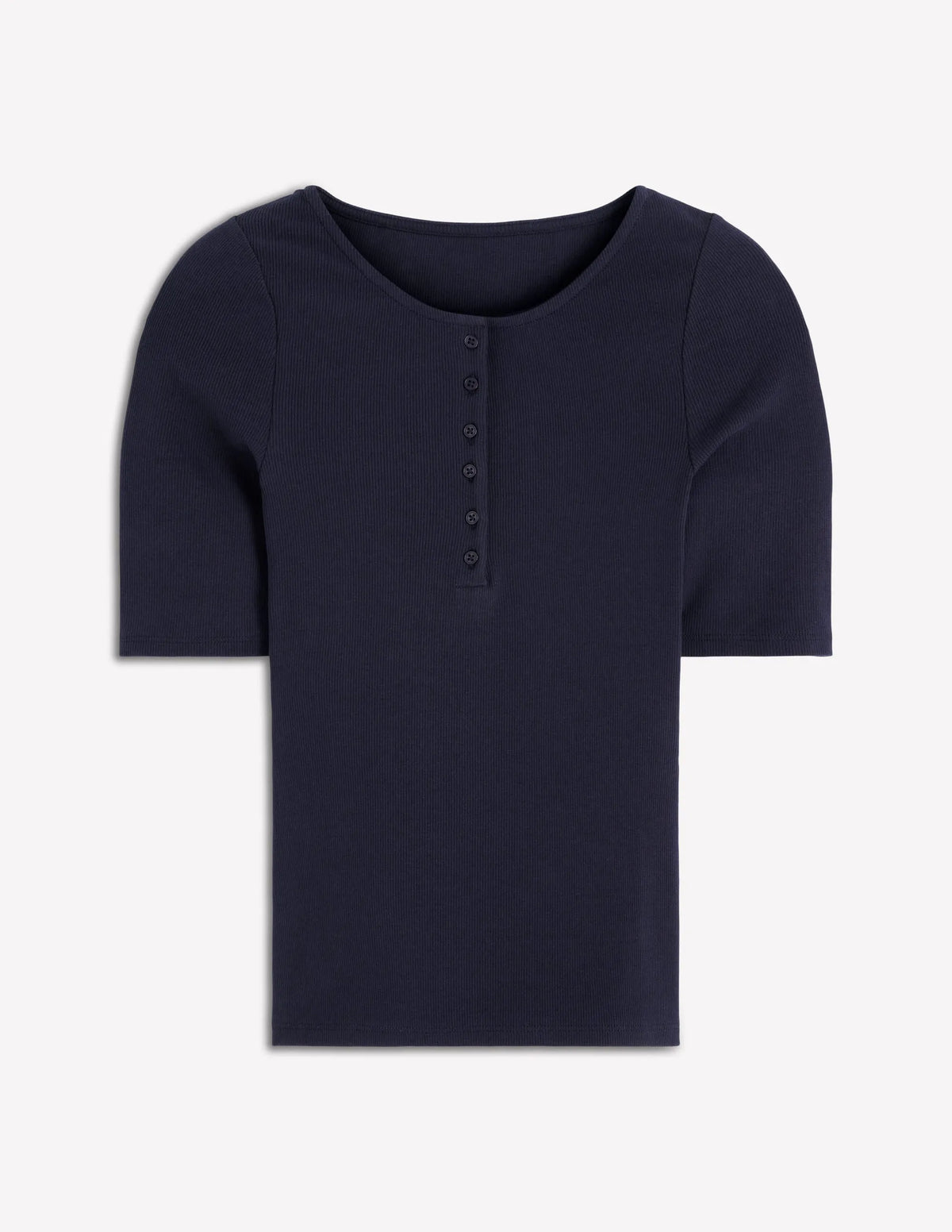 Short Sleeve Rib Henley-Navy