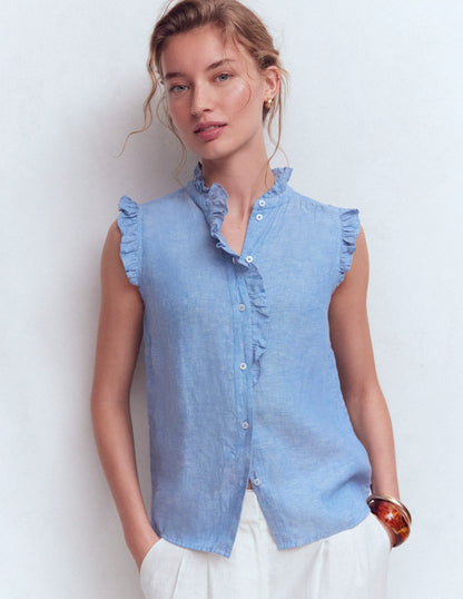 Isabel Sleeveless Linen Top-Chambray