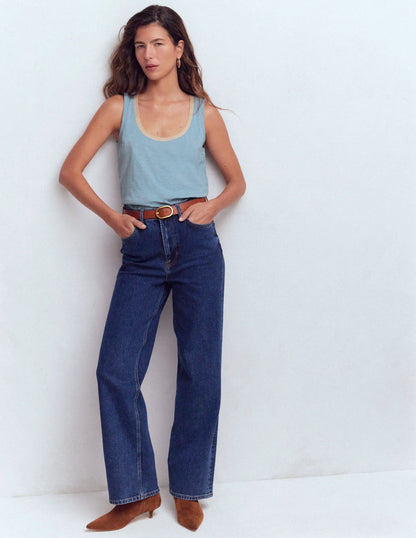 Metallic Trim Scoop Neck Vest-French Blue
