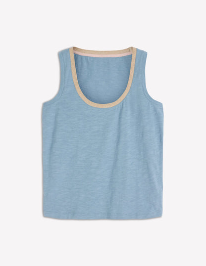 Metallic Trim Scoop Neck Vest-French Blue