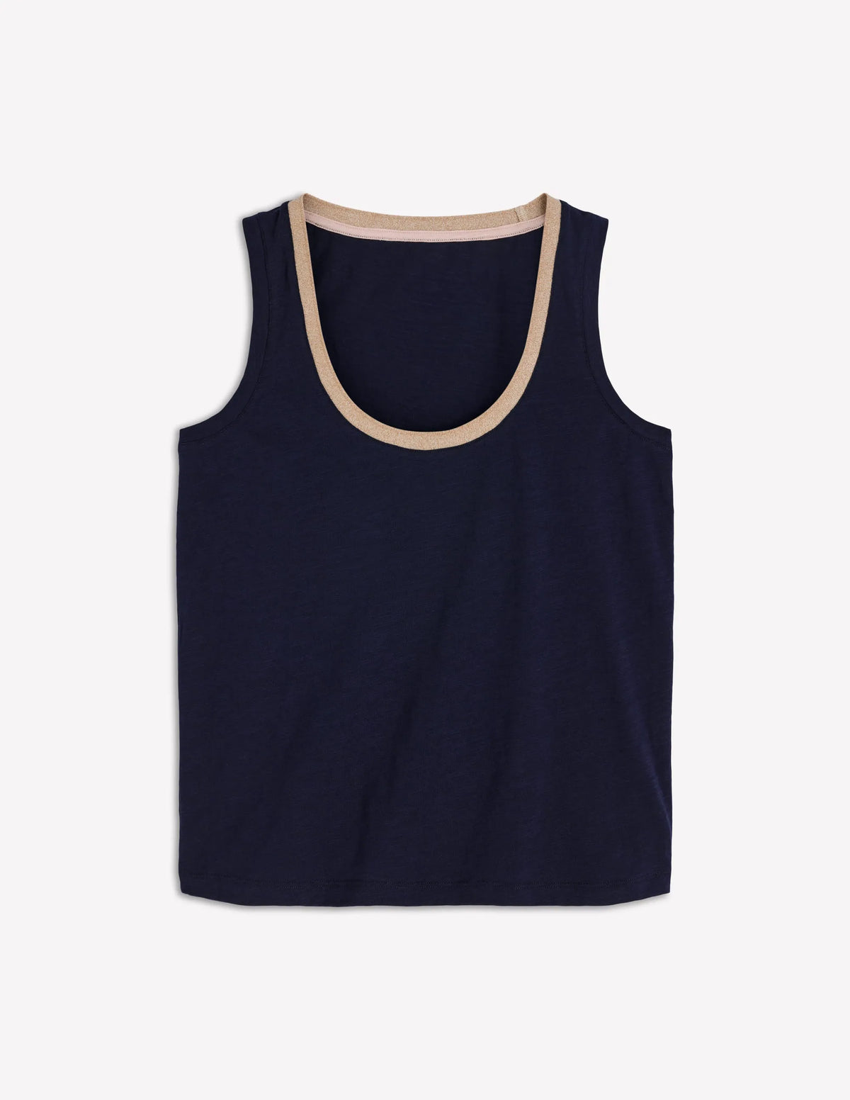 Metallic Trim Scoop Neck Vest-Navy