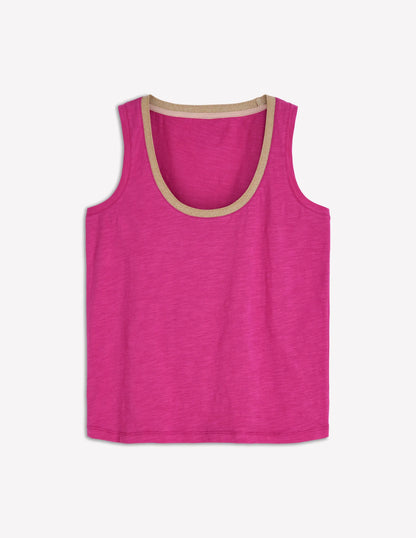 Metallic Trim Scoop Neck Vest-Cosmos Pink