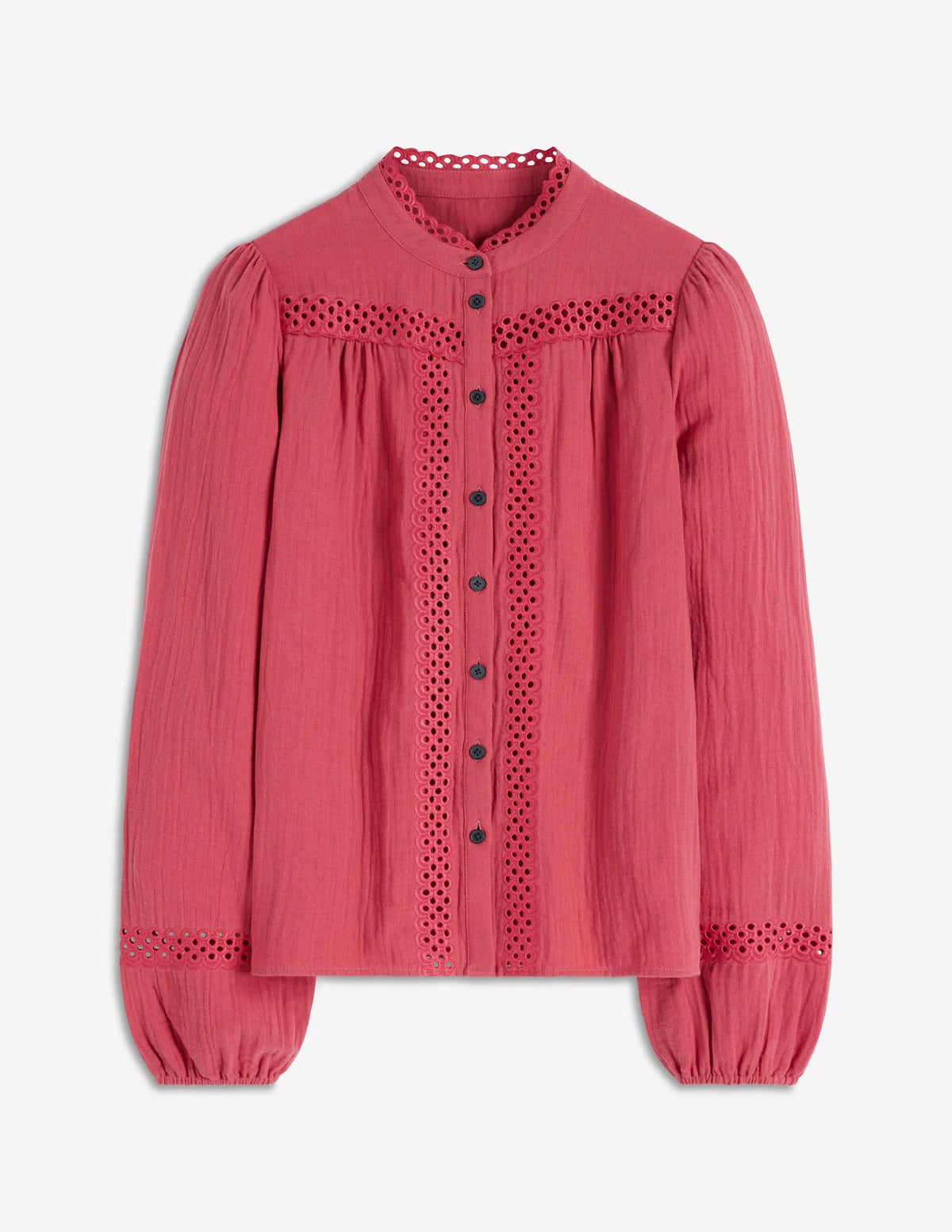 Trim Detail Double Cloth Top-Hollyberry