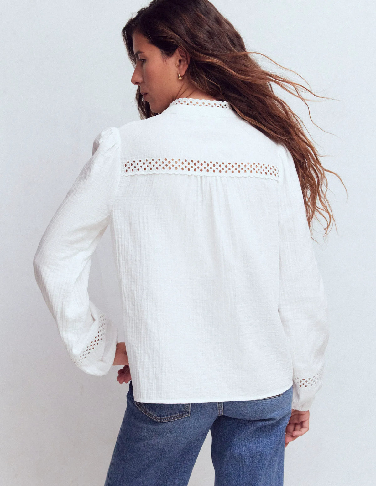 Trim Detail Double Cloth Top-White