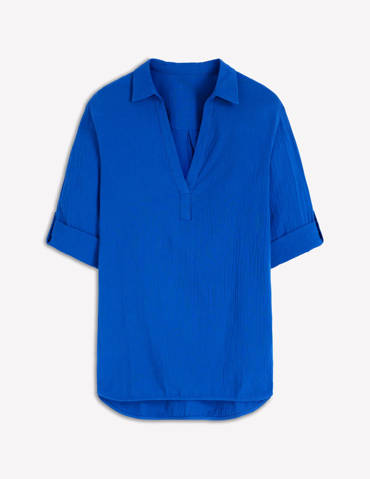 Longline Double Cloth Shirt-Bright Blue