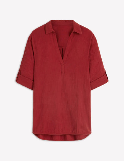Longline Double Cloth Shirt-Kiln Orange